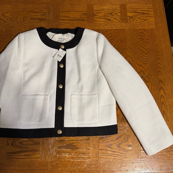 NEW J. Crew Factory Lady Tweed Jacket 14 Black White Gold Button Blazer Chic - Picture 5 of 16